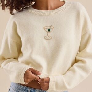 Cropped Sweater with beaded martini glass